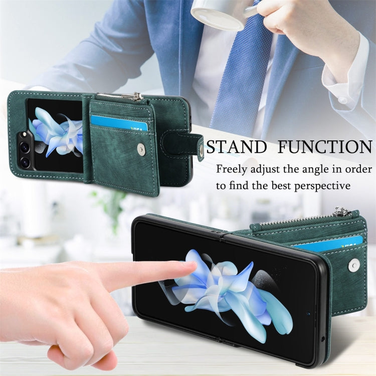 For Samsung Galaxy Z Flip5 JUNSUNMAY Wallet Leather Phone Case with Card Slots(Green) - Galaxy Z Flip5 Cases by JUNSUNMAY | Online Shopping UK | buy2fix