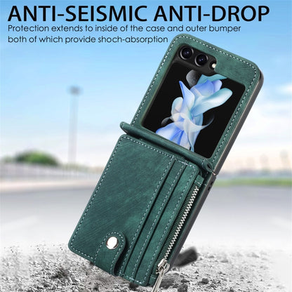 For Samsung Galaxy Z Flip5 JUNSUNMAY Wallet Leather Phone Case with Card Slots(Green) - Galaxy Z Flip5 Cases by JUNSUNMAY | Online Shopping UK | buy2fix