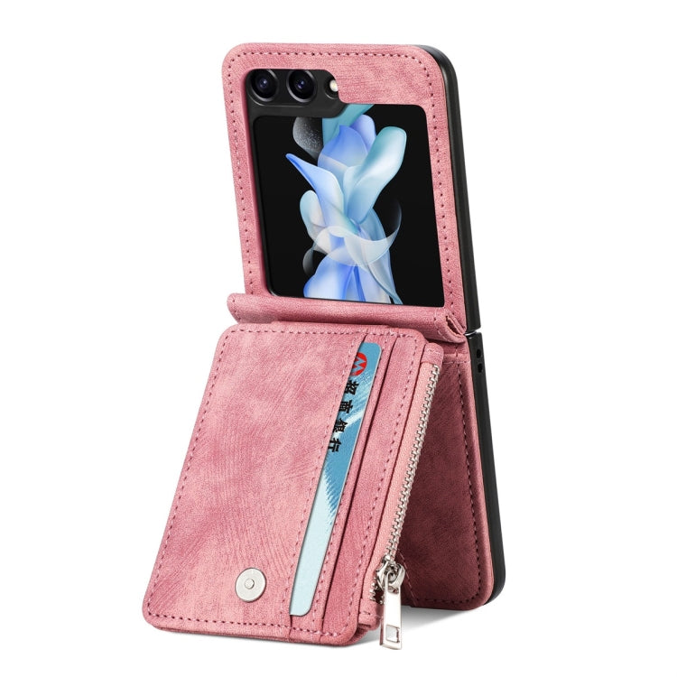 For Samsung Galaxy Z Flip5 JUNSUNMAY Wallet Leather Phone Case with Card Slots(Pink) - Galaxy Z Flip5 Cases by JUNSUNMAY | Online Shopping UK | buy2fix
