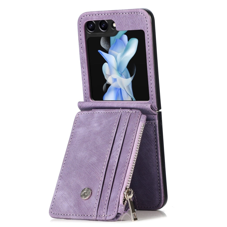 For Samsung Galaxy Z Flip5 JUNSUNMAY Wallet Leather Phone Case with Card Slots(Purple) - Galaxy Z Flip5 Cases by JUNSUNMAY | Online Shopping UK | buy2fix