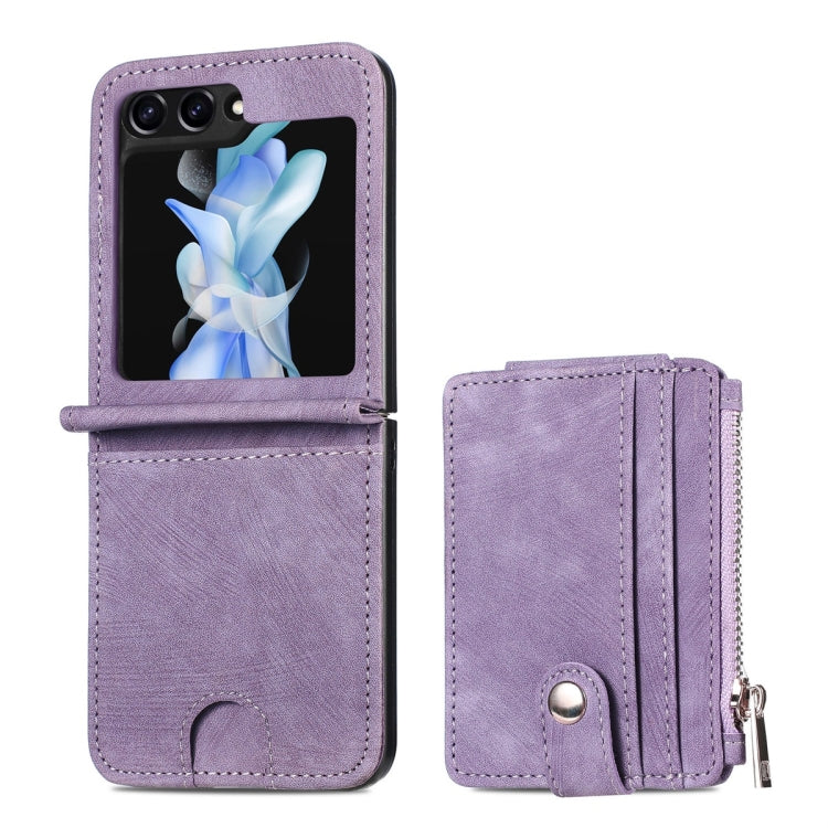 For Samsung Galaxy Z Flip5 JUNSUNMAY Wallet Leather Phone Case with Card Slots(Purple) - Galaxy Z Flip5 Cases by JUNSUNMAY | Online Shopping UK | buy2fix