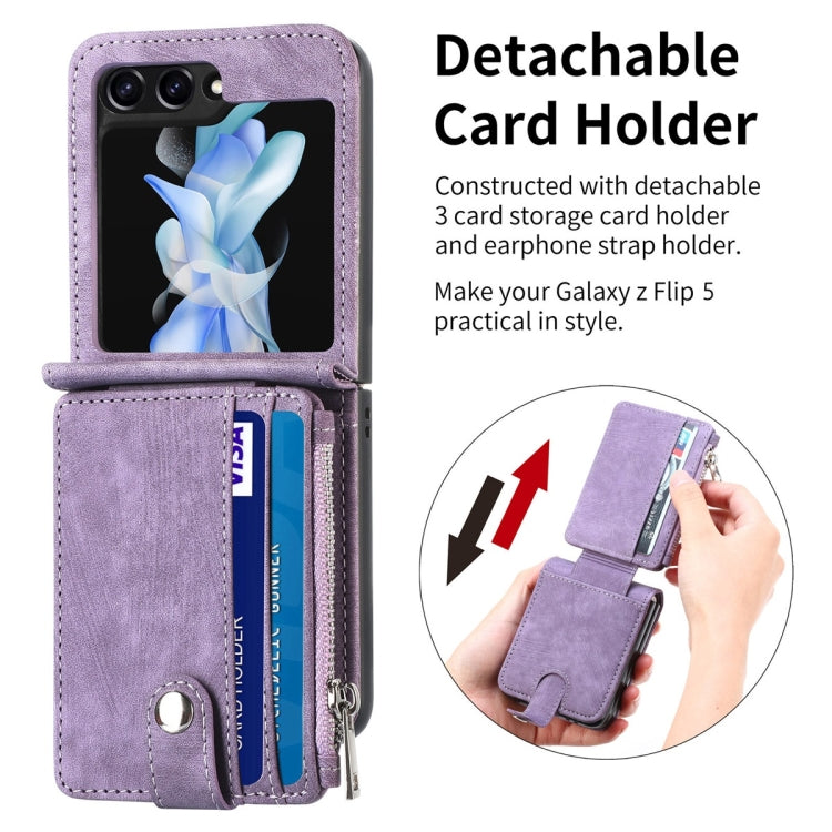 For Samsung Galaxy Z Flip5 JUNSUNMAY Wallet Leather Phone Case with Card Slots(Purple) - Galaxy Z Flip5 Cases by JUNSUNMAY | Online Shopping UK | buy2fix
