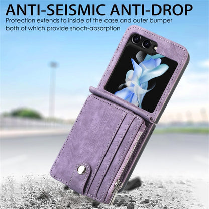 For Samsung Galaxy Z Flip5 JUNSUNMAY Wallet Leather Phone Case with Card Slots(Purple) - Galaxy Z Flip5 Cases by JUNSUNMAY | Online Shopping UK | buy2fix