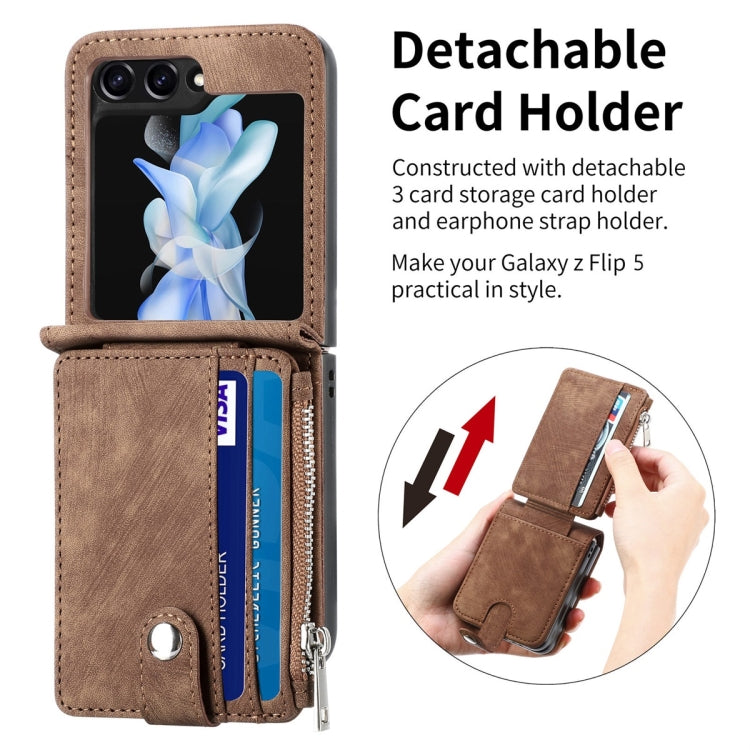 For Samsung Galaxy Z Flip5 JUNSUNMAY Wallet Leather Phone Case with Card Slots(Brown) - Galaxy Z Flip5 Cases by JUNSUNMAY | Online Shopping UK | buy2fix