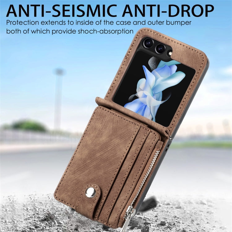 For Samsung Galaxy Z Flip5 JUNSUNMAY Wallet Leather Phone Case with Card Slots(Brown) - Galaxy Z Flip5 Cases by JUNSUNMAY | Online Shopping UK | buy2fix