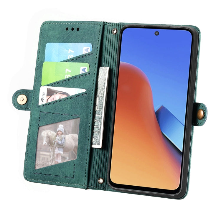 For Xiaomi Redmi Note 12 4G Geometric Zipper Wallet Side Buckle Leather Phone Case(Green) - Xiaomi Cases by buy2fix | Online Shopping UK | buy2fix