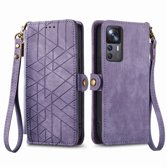 For Xiaomi 13 Ultra Geometric Zipper Wallet Side Buckle Leather Phone Case(Purple) by buy2fix
