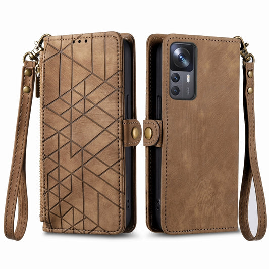 For Xiaomi 13 Pro Geometric Zipper Wallet Side Buckle Leather Phone Case(Brown) by buy2fix