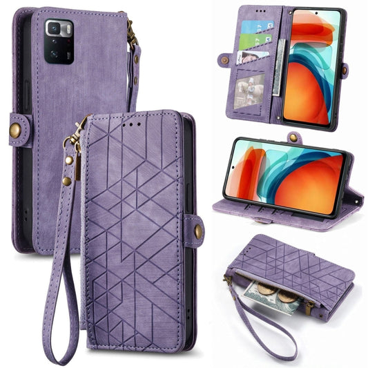 For Xiaomi Poco X3 GT Geometric Zipper Wallet Side Buckle Leather Phone Case(Purple) - Xiaomi Cases by buy2fix | Online Shopping UK | buy2fix