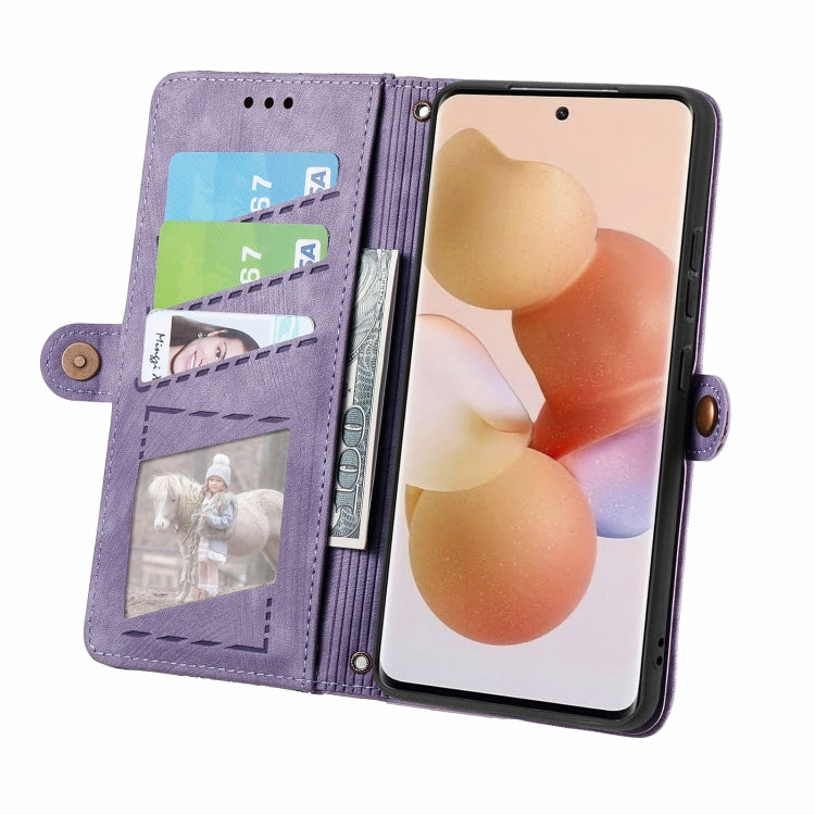 For Xiaomi Poco X3 GT Geometric Zipper Wallet Side Buckle Leather Phone Case(Purple) - Xiaomi Cases by buy2fix | Online Shopping UK | buy2fix