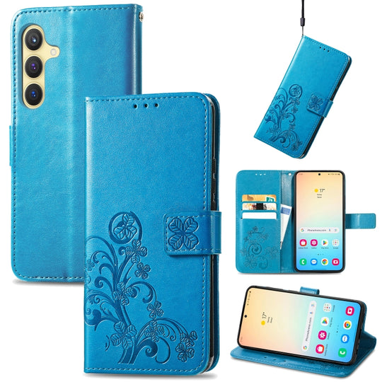 For Galaxy S24 5G Four-leaf Clasp Embossed Buckle Leather Phone Case(Blue)