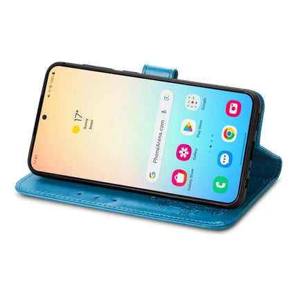 For Samsung Galaxy S24+ 5G Four-leaf Clasp Embossed Buckle Leather Phone Case(Blue) - Galaxy S24+ 5G Cases by buy2fix | Online Shopping UK | buy2fix