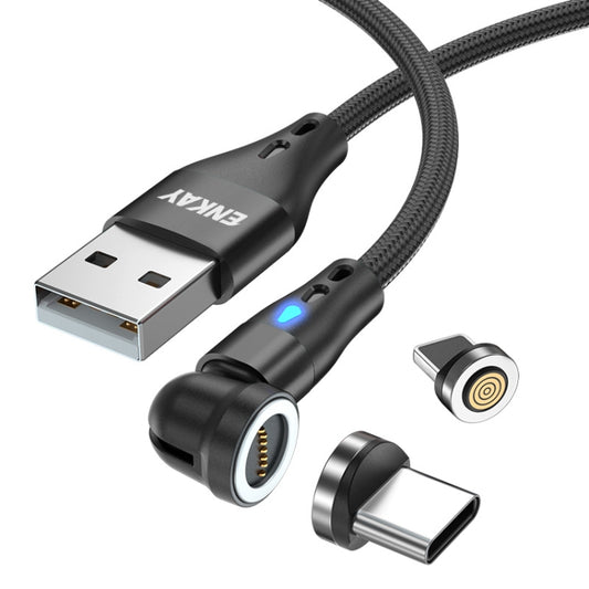 ENKAY 3A USB to Type-C / 8 Pin Magnetic 540 Degrees Rotating Fast Charging Cable, Length:2m(Black) - Charging Cable & Head by ENKAY | Online Shopping UK | buy2fix