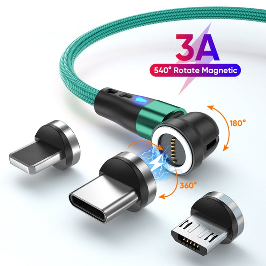 ENKAY 3 in 1 3A USB to Type-C / 8 Pin / Micro USB Magnetic 540 Degrees Rotating Fast Charging Cable, Length:1m(Green) by ENKAY