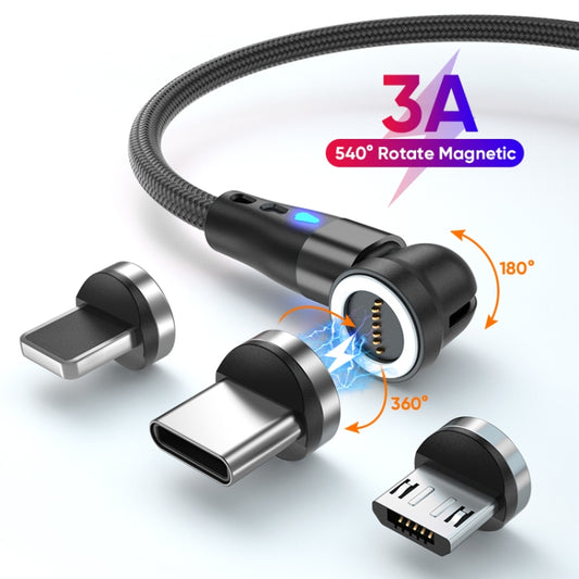 ENKAY 3 in 1 3A USB to Type-C / 8 Pin / Micro USB Magnetic 540 Degrees Rotating Fast Charging Cable, Length:2m(Black) by ENKAY