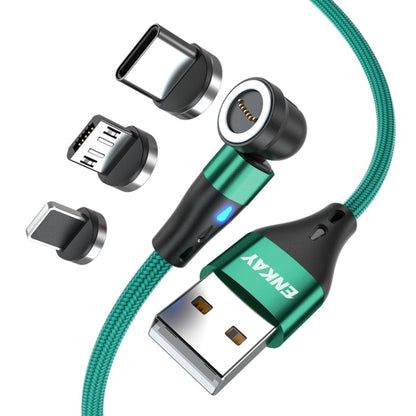 ENKAY 3 in 1 3A USB to Type-C / 8 Pin / Micro USB Magnetic 540 Degrees Rotating Fast Charging Cable, Length:2m(Green) - Charging Cable & Head by ENKAY | Online Shopping UK | buy2fix