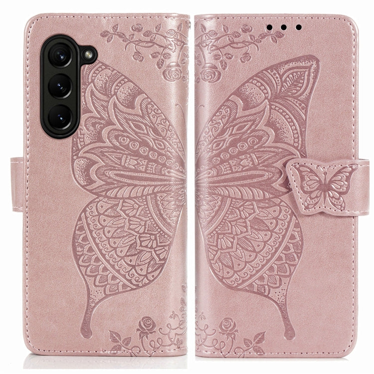 For Samsung Galaxy Z Fold5 Butterfly Love Flower Embossed Leather Phone Case(Rose Gold) - Galaxy Z Fold5 Cases by buy2fix | Online Shopping UK | buy2fix