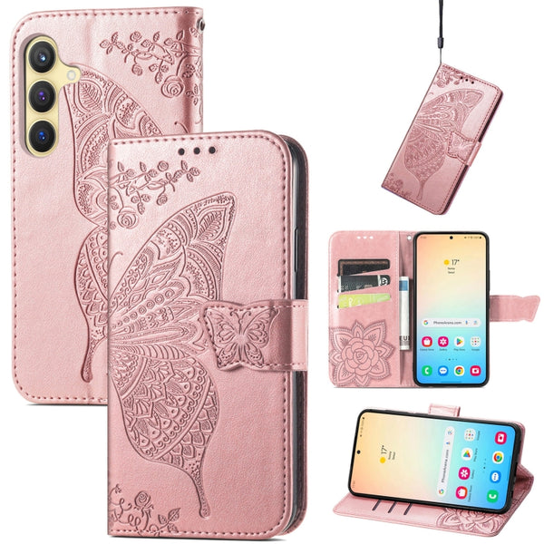 For Samsung Galaxy S24+ 5G Butterfly Love Flower Embossed Leather Phone Case(Rose Gold) by buy2fix
