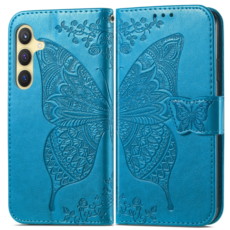 For Samsung Galaxy S25 5G Butterfly Love Flower Embossed Leather Phone Case(Blue) - Galaxy S25 5G Cases by buy2fix | Online Shopping UK | buy2fix