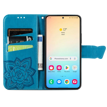 For Samsung Galaxy S25 5G Butterfly Love Flower Embossed Leather Phone Case(Blue) - Galaxy S25 5G Cases by buy2fix | Online Shopping UK | buy2fix