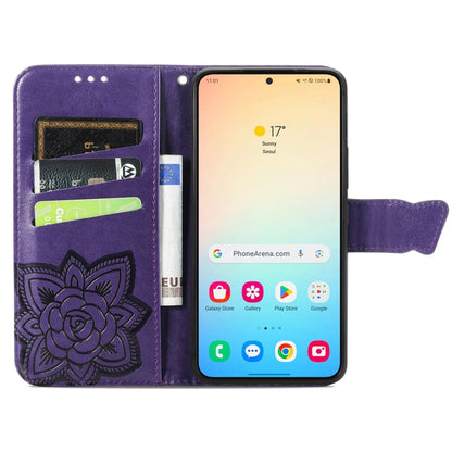 For Samsung Galaxy S25 5G Butterfly Love Flower Embossed Leather Phone Case(Dark Purple) by buy2fix