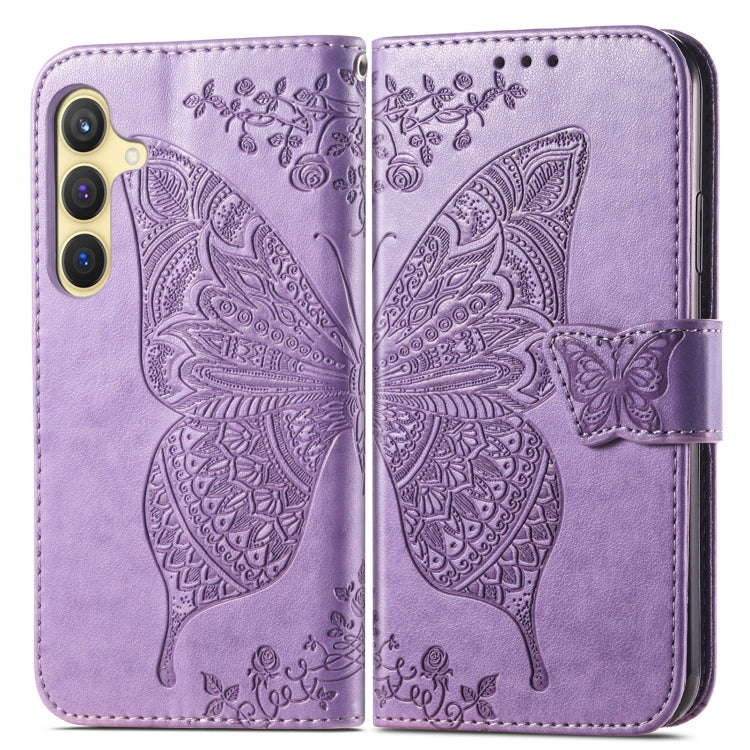 For Samsung Galaxy S25 5G Butterfly Love Flower Embossed Leather Phone Case(Light Purple) by buy2fix