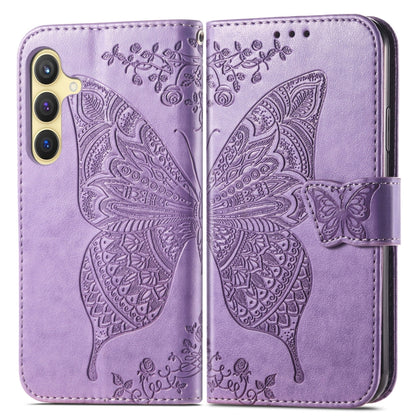 For Samsung Galaxy S25 5G Butterfly Love Flower Embossed Leather Phone Case(Light Purple) by buy2fix