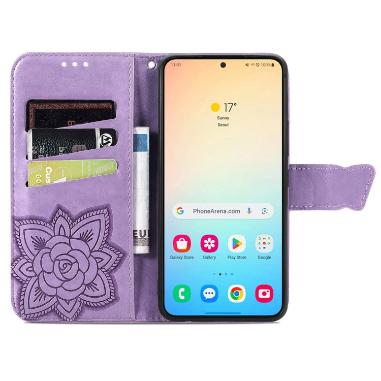 For Samsung Galaxy S25 5G Butterfly Love Flower Embossed Leather Phone Case(Light Purple) by buy2fix