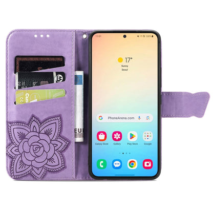 For Samsung Galaxy S25 5G Butterfly Love Flower Embossed Leather Phone Case(Light Purple) by buy2fix