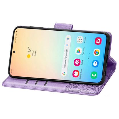 For Samsung Galaxy S25 5G Butterfly Love Flower Embossed Leather Phone Case(Light Purple) by buy2fix