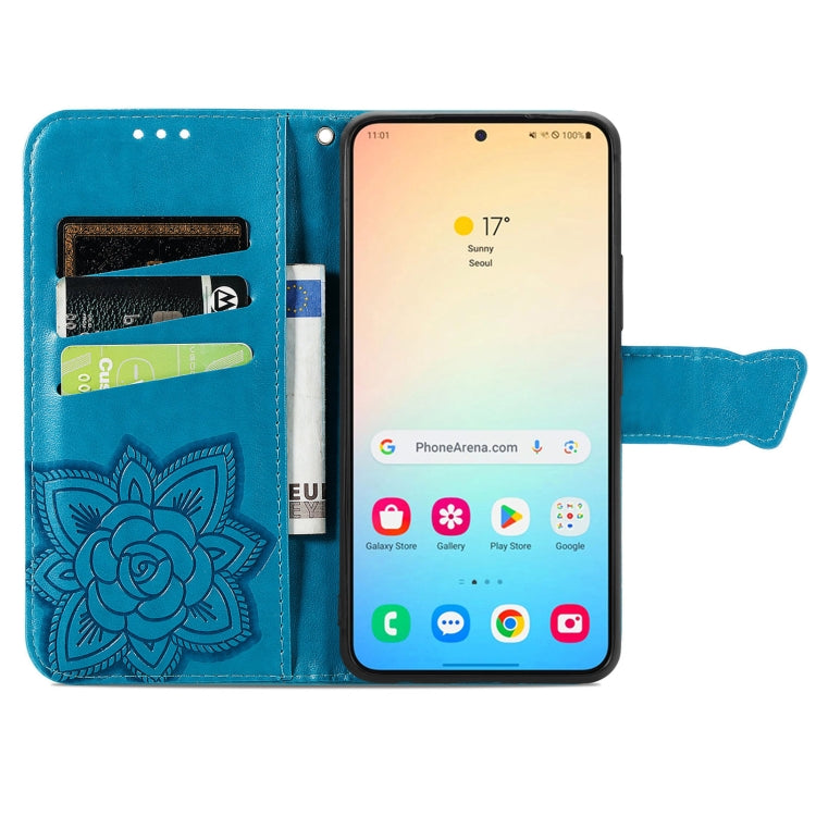 For Samsung Galaxy S25+ 5G Butterfly Love Flower Embossed Leather Phone Case(Blue) by buy2fix