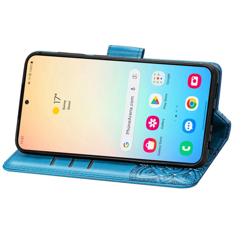 For Samsung Galaxy S25+ 5G Butterfly Love Flower Embossed Leather Phone Case(Blue) by buy2fix