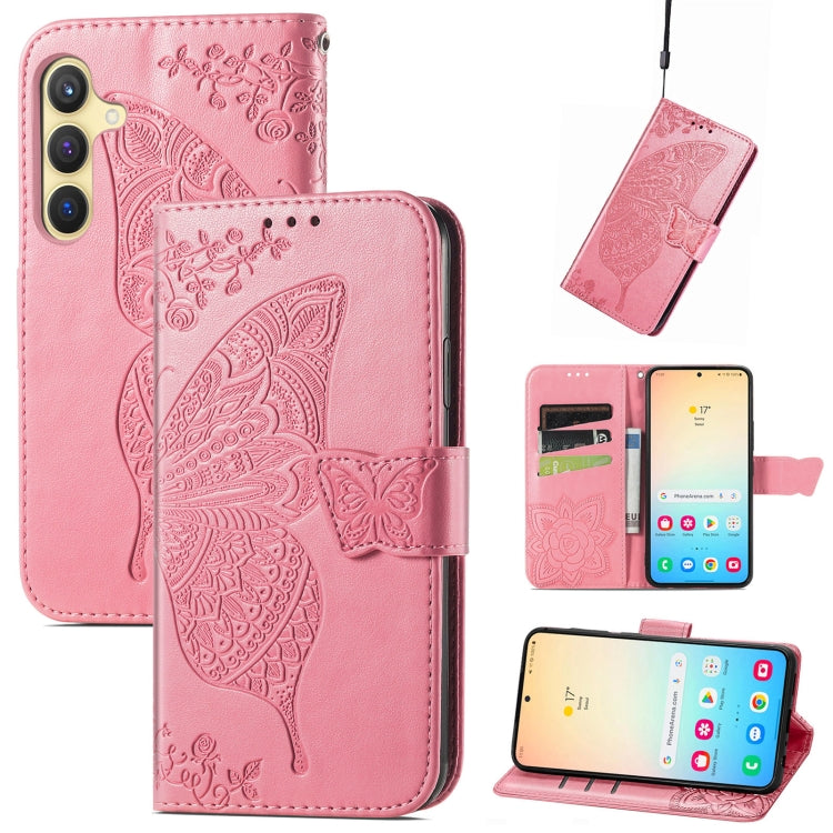 For Samsung Galaxy S25+ 5G Butterfly Love Flower Embossed Leather Phone Case(Pink) by buy2fix
