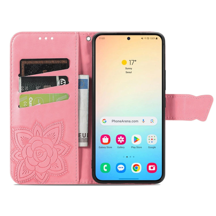 For Samsung Galaxy S25+ 5G Butterfly Love Flower Embossed Leather Phone Case(Pink) by buy2fix