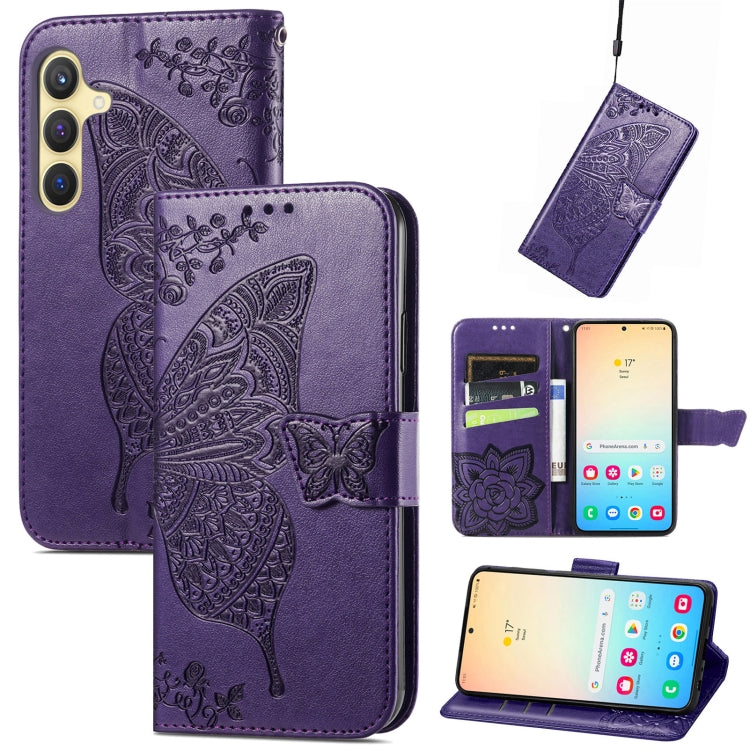 For Samsung Galaxy S25+ 5G Butterfly Love Flower Embossed Leather Phone Case(Dark Purple) by buy2fix