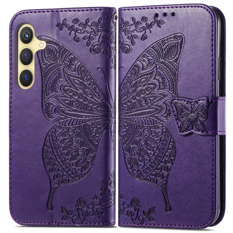 For Samsung Galaxy S25+ 5G Butterfly Love Flower Embossed Leather Phone Case(Dark Purple) by buy2fix