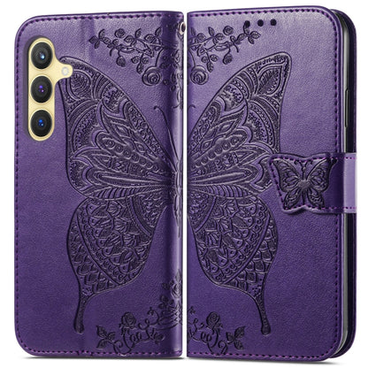 For Samsung Galaxy S25+ 5G Butterfly Love Flower Embossed Leather Phone Case(Dark Purple) by buy2fix