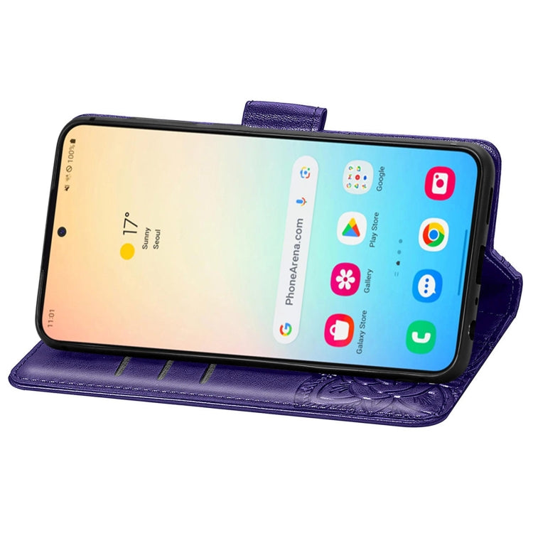 For Samsung Galaxy S25+ 5G Butterfly Love Flower Embossed Leather Phone Case(Dark Purple) by buy2fix