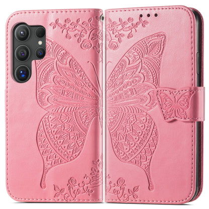 For Samsung Galaxy S25 Ultra 5G Butterfly Love Flower Embossed Leather Phone Case(Pink) - Galaxy S25 Ultra 5G Cases by buy2fix | Online Shopping UK | buy2fix