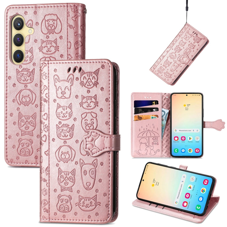 For Samsung Galaxy S25+ 5G Cat and Dog Embossed Leather Phone Case(Rose Gold) by buy2fix