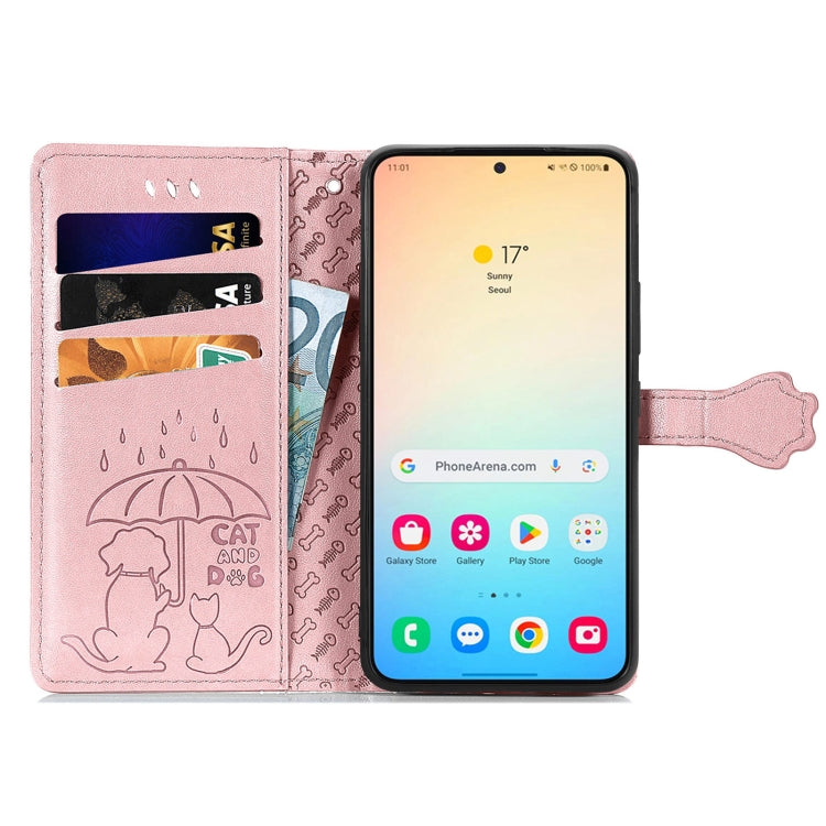 For Samsung Galaxy S25+ 5G Cat and Dog Embossed Leather Phone Case(Rose Gold) by buy2fix