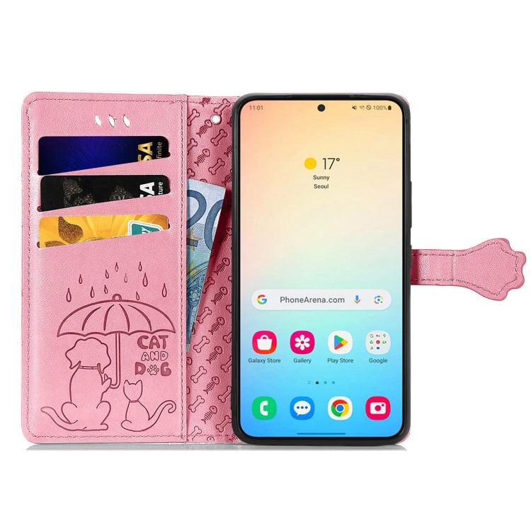 For Samsung Galaxy S25+ 5G Cat and Dog Embossed Leather Phone Case(Pink) by buy2fix