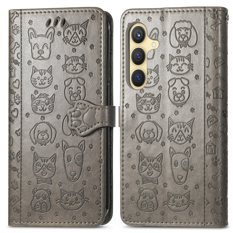 For Samsung Galaxy S25+ 5G Cat and Dog Embossed Leather Phone Case(Gray) - Galaxy S25+ 5G Cases by buy2fix | Online Shopping UK | buy2fix