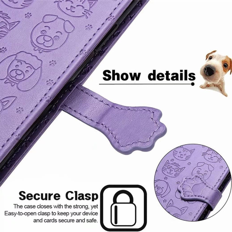 For Samsung Galaxy S25+ 5G Cat and Dog Embossed Leather Phone Case(Purple) - Galaxy S25+ 5G Cases by buy2fix | Online Shopping UK | buy2fix