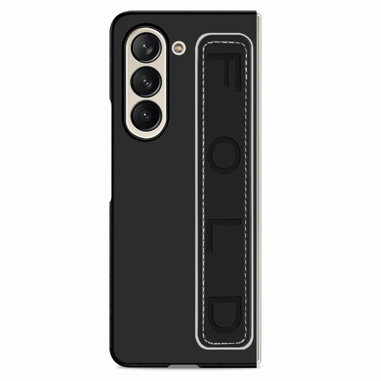 For   Samsung   Galaxy Z Fold5  5G Integrated Wristband Genuine Leather Phone Case(Black) - Galaxy Z Fold5 Cases by buy2fix | Online Shopping UK | buy2fix