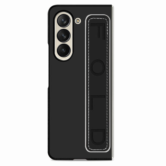 For   Samsung   Galaxy Z Fold5  5G Integrated Wristband Genuine Leather Phone Case(Black) - Galaxy Z Fold5 Cases by buy2fix | Online Shopping UK | buy2fix