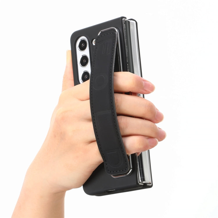 For   Samsung   Galaxy Z Fold5  5G Integrated Wristband Genuine Leather Phone Case(Black) - Galaxy Z Fold5 Cases by buy2fix | Online Shopping UK | buy2fix