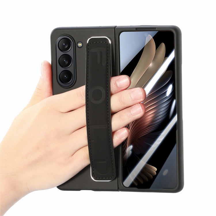 For   Samsung   Galaxy Z Fold5  5G Integrated Wristband Genuine Leather Phone Case(Black) - Galaxy Z Fold5 Cases by buy2fix | Online Shopping UK | buy2fix