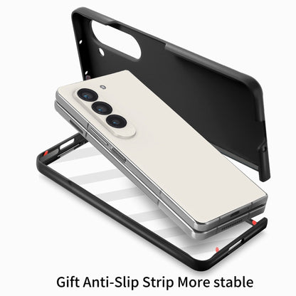 For   Samsung   Galaxy Z Fold5  5G Integrated Wristband Genuine Leather Phone Case(Black) - Galaxy Z Fold5 Cases by buy2fix | Online Shopping UK | buy2fix