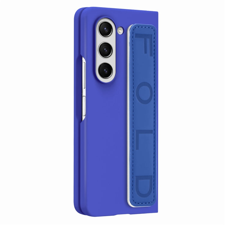 For   Samsung   Galaxy Z Fold5  5G Integrated Wristband Genuine Leather Phone Case(Drak Blue) - Galaxy Z Fold5 Cases by buy2fix | Online Shopping UK | buy2fix